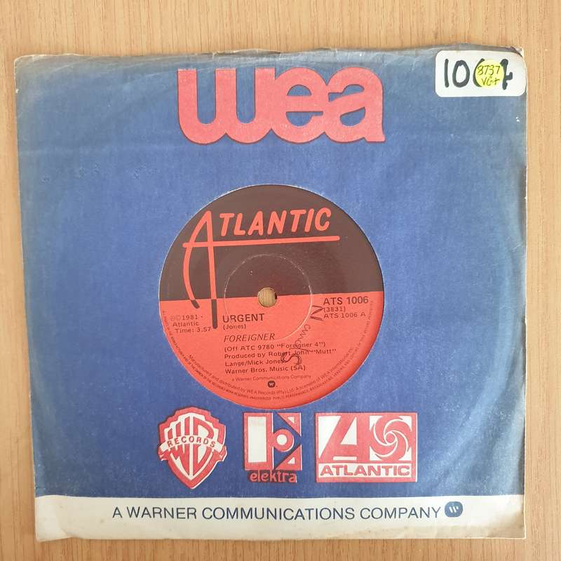 Foreigner  Urgent - 7" Record - Very-Good+ Quality (VG+) (verygoodplus7) (DLB)
