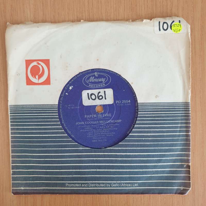 John Cougar Mellencamp  Paper In Fire - 7" Record - Very-Good+ Quality (VG+) (verygoodplus7) (...