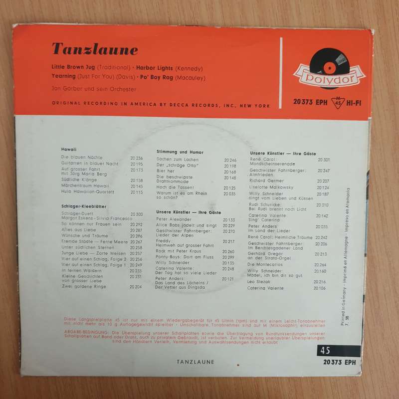 Jan Garber Und Sein Orchester  Tanzlaune - 7" Vinyl Record  (VG) (DLB)
