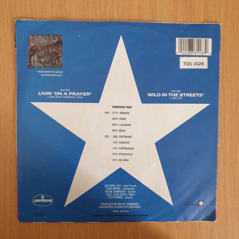 Bon Jovi  Livin' On A Prayer - 7" Vinyl Record  (VG+) (DLB)