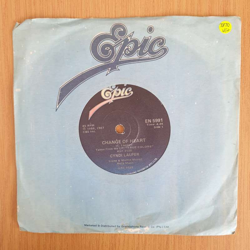 Cyndi Lauper  Change Of Heart - 7" Vinyl Record  (VG+) (DLB)