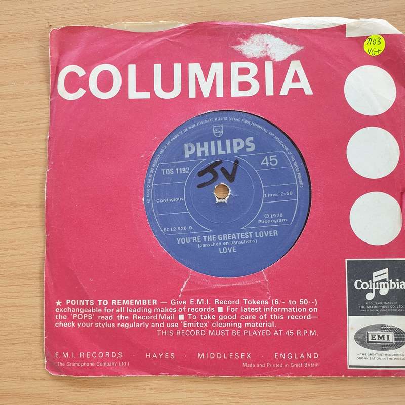 Luv' (Love)  You're The Greatest Lover - Vinyl 7" Record  (VG+)
