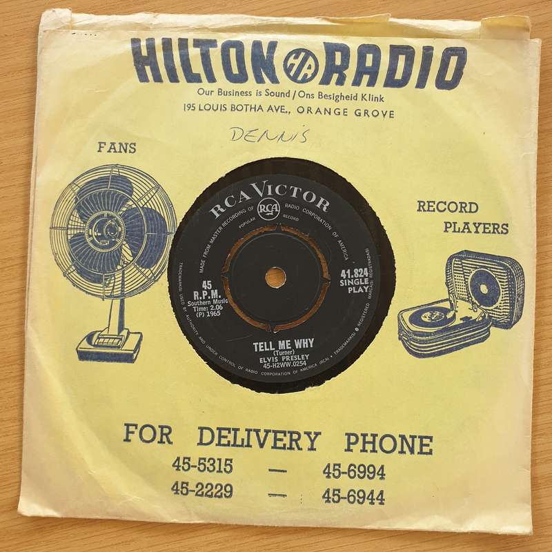 Elvis Presley With The Jordanaires  Tell Me Why / Puppet On A String - Vinyl 7" Record  (VG+)