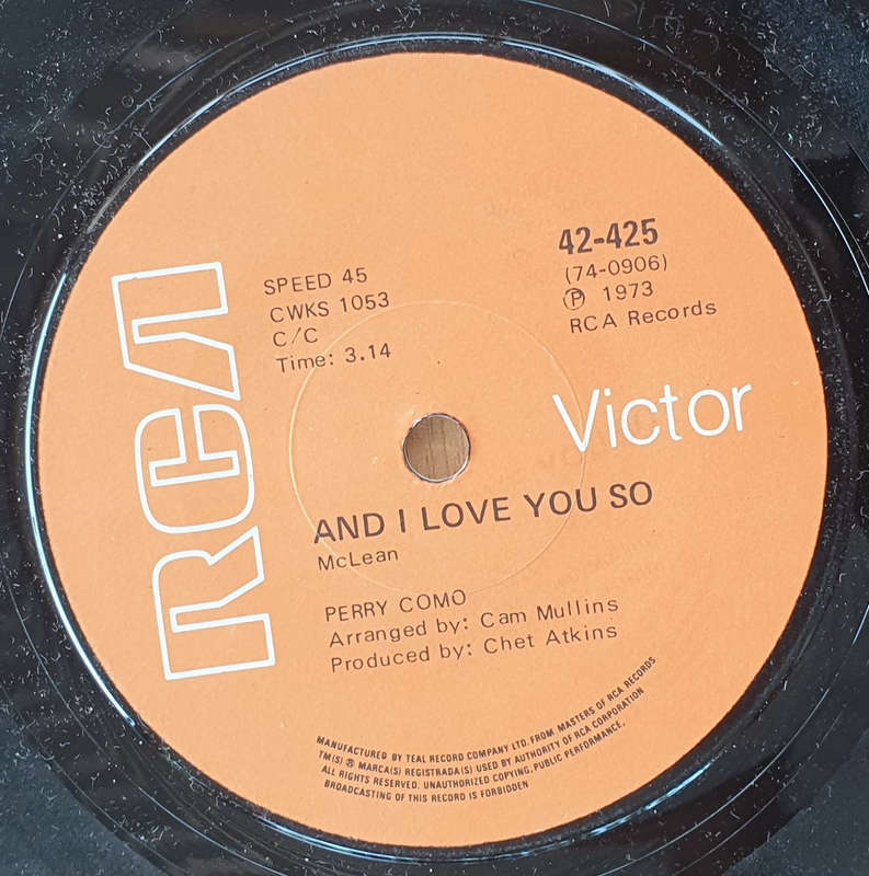 Perry Como  And I Love You So - Vinyl 7" Record  (VG+)