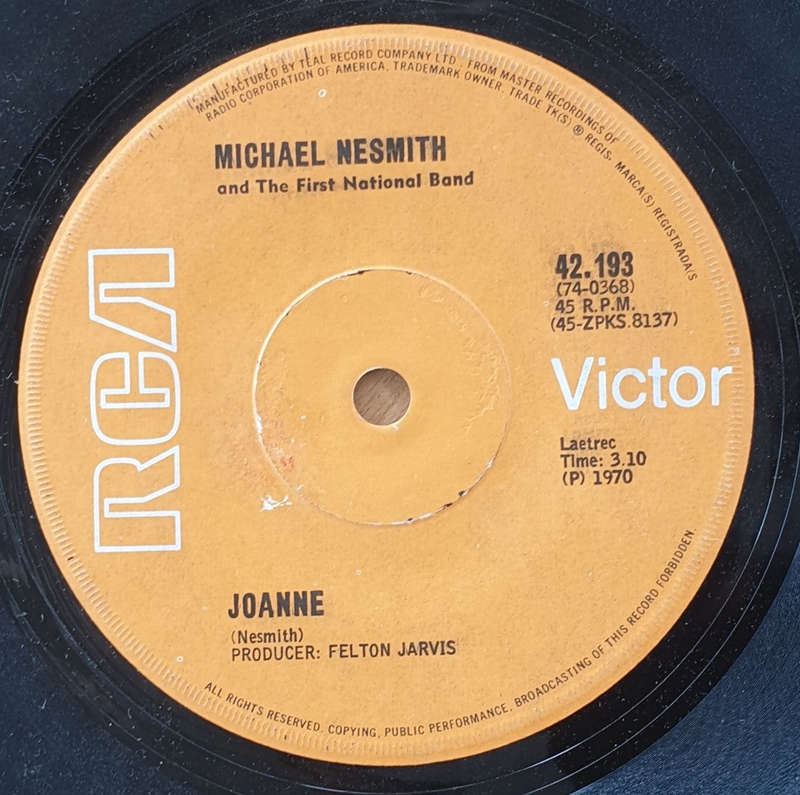 Michael Nesmith & The First National Band  Joanne / One Rose - Vinyl 7" Record  (VG+) (D)