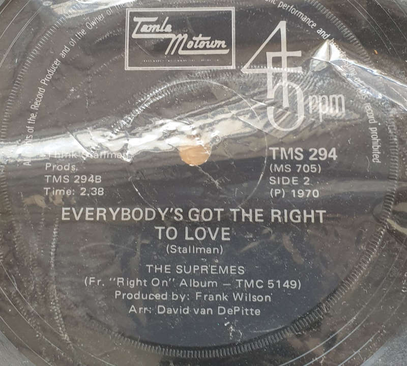 The Supremes  Everybody's Got The Right To Love - Vinyl 7" Record  (VG+)