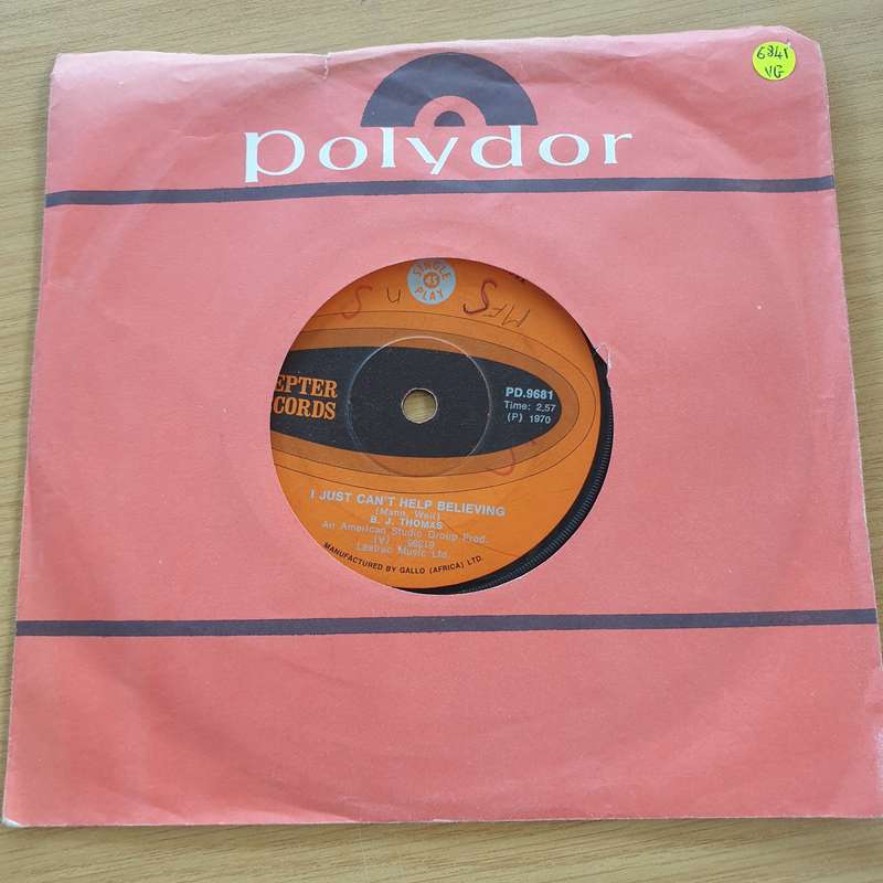 B.J. Thomas  I Just Can't Help Believing - Vinyl 7" Record  (VG)