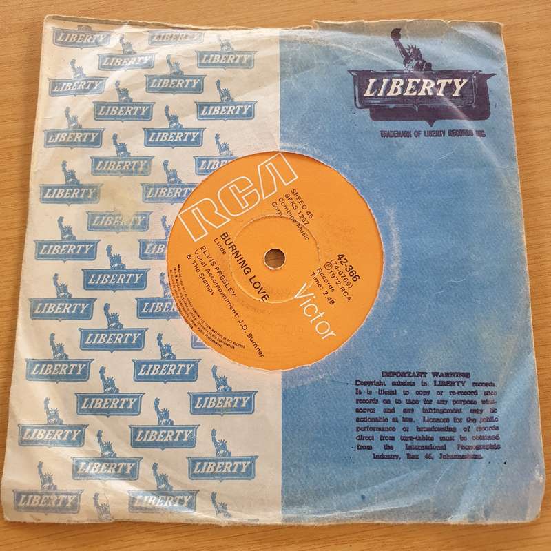 Elvis Presley  Burning Love - Vinyl 7" Record  (VG+)