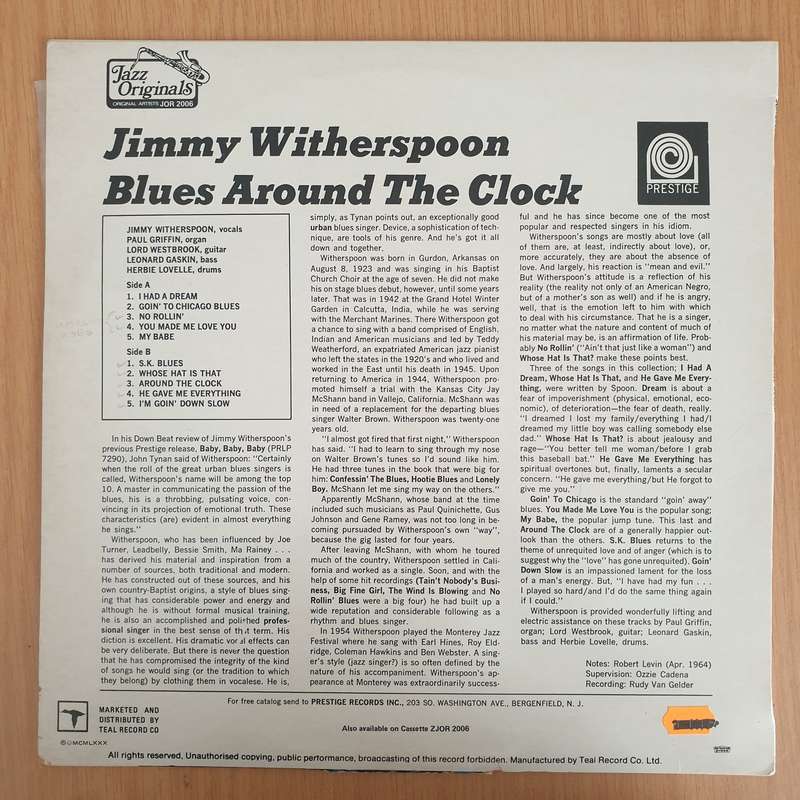 Jimmy Witherspoon  Blues Around The Clock - Vinyl LP Record - Very-Good+ Quality (VG+) (verygo...