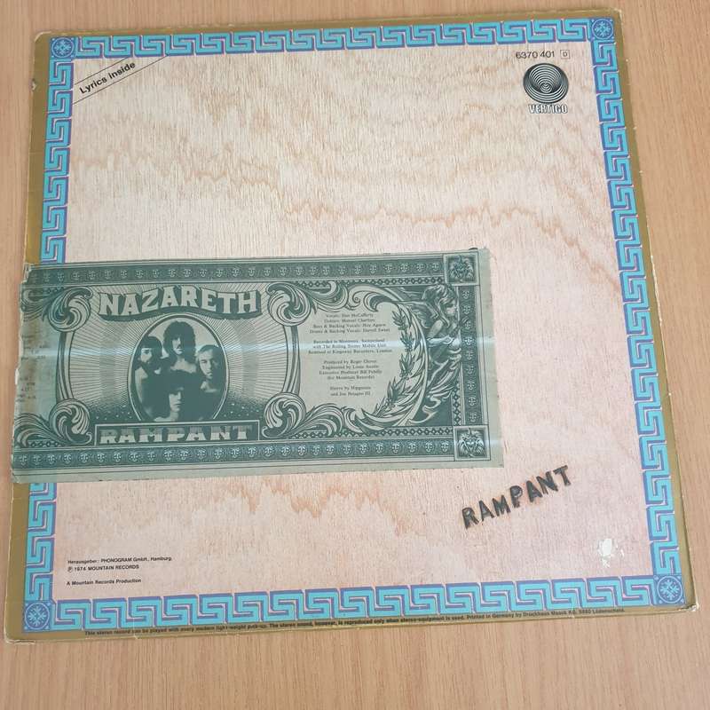 Nazareth  Rampant  Vinyl LP Record - Very-Good- Quality (VG-) (minus)