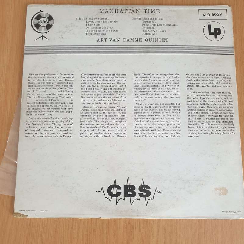 Art Van Damme Quintet  Manhattan Time - Vinyl LP Record - Very-Good Quality (VG)  (verry)