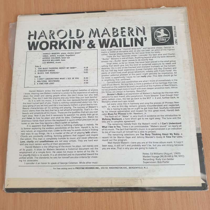 Harold Mabern  Workin' & Wailin' - Vinyl LP Record - Very-Good+ Quality (VG+) (verygoodplus)