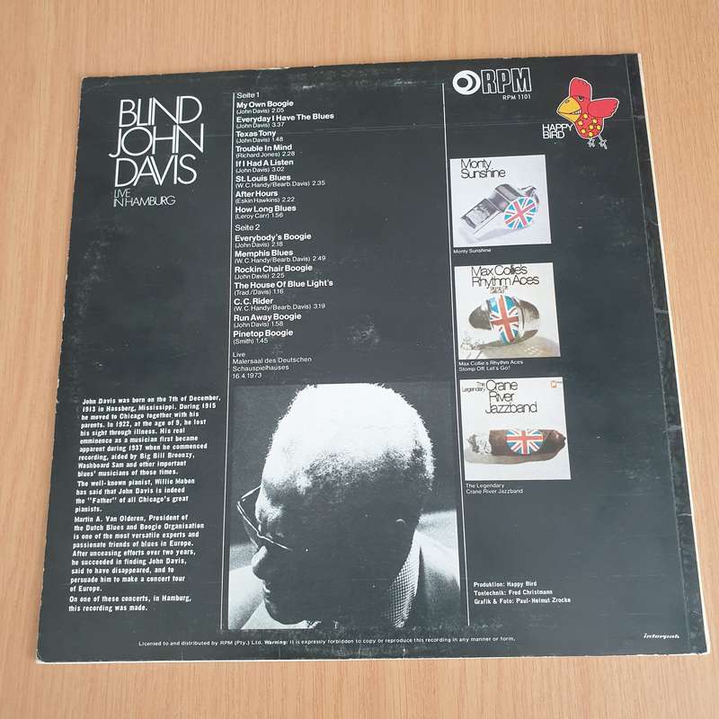 Blind John Davis  Live In Hamburg - Vinyl LP Record - Very-Good+ Quality (VG+) (verygoodplus)