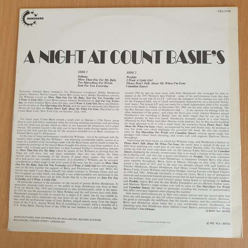 Count Basie's All Stars with Joe Williams  A Night At Count Basie's - Vinyl LP Record - Very-G...