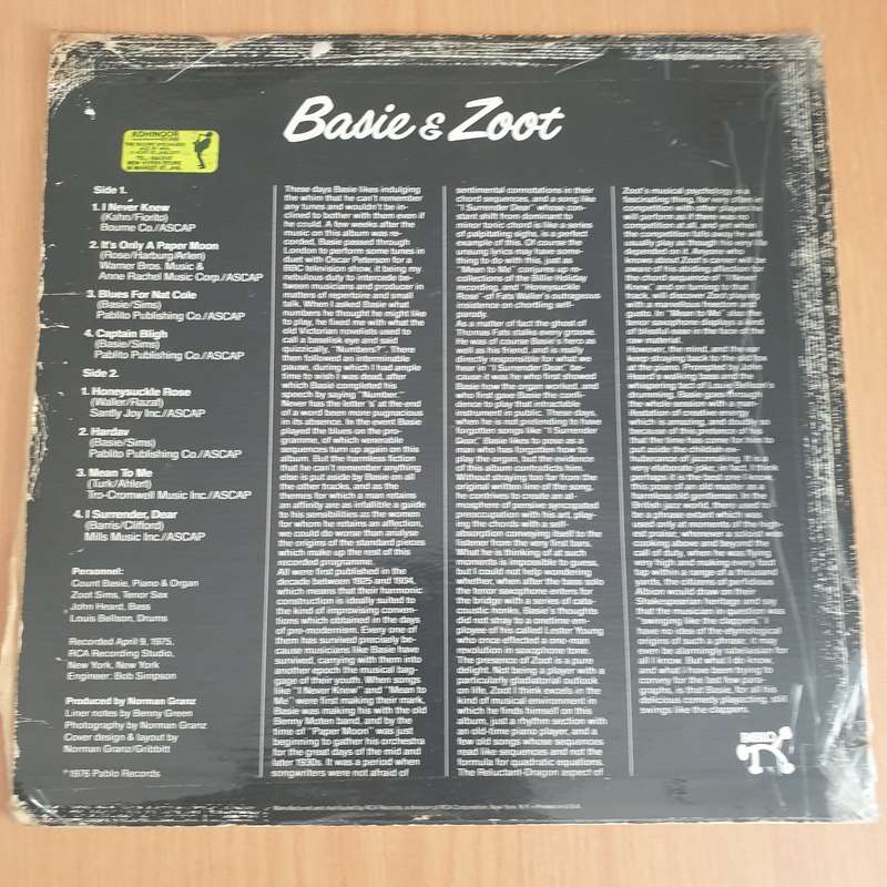 Basie & Zoot  Basie & Zoot - Vinyl LP Record - Very-Good Quality (VG)  (verry)