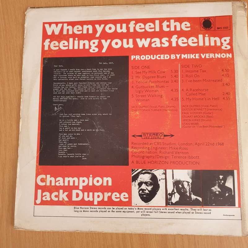 Champion Jack Dupree  When You Feel The Feeling You Was Feeling - Vinyl LP Record - Good+ Qual...
