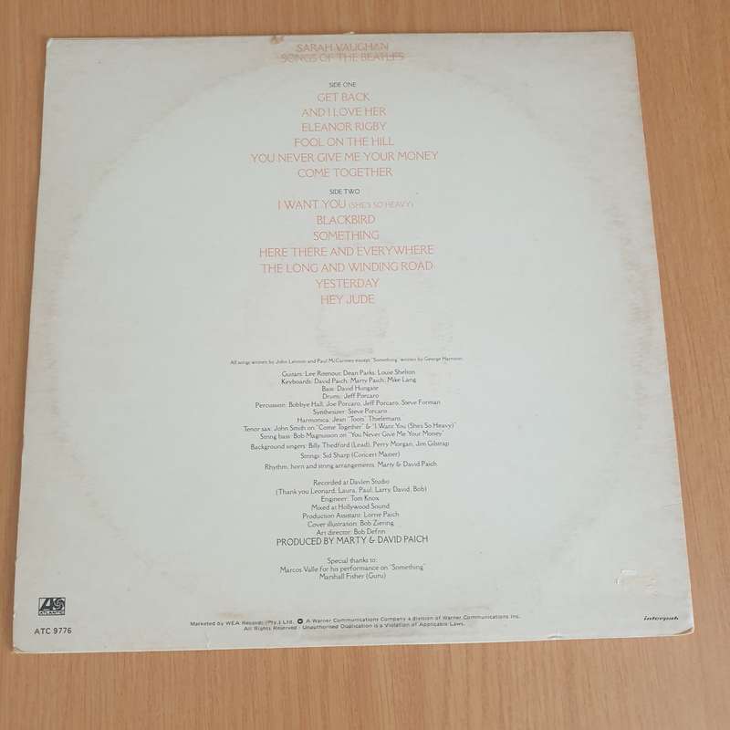 Sarah Vaughan  Songs Of The Beatles - Vinyl LP Record - Very-Good+ Quality (VG+) (verygoodplus)