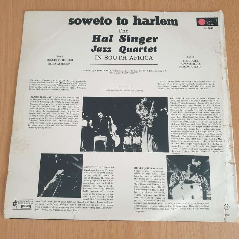 The Hal Singer Jazz Quartet in South Africa  Soweto To Harlem - Vinyl LP Record - Very-Good...