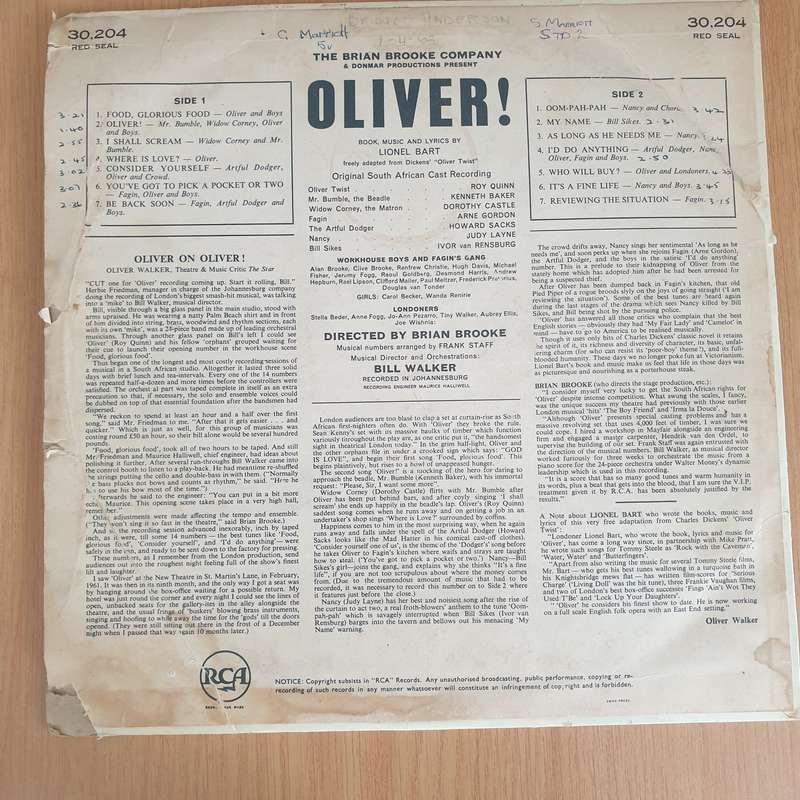 Brian Brooke's - Oliver (Very Scarce LP) - Original South African Cast  - Vinyl LP Record - Very-...