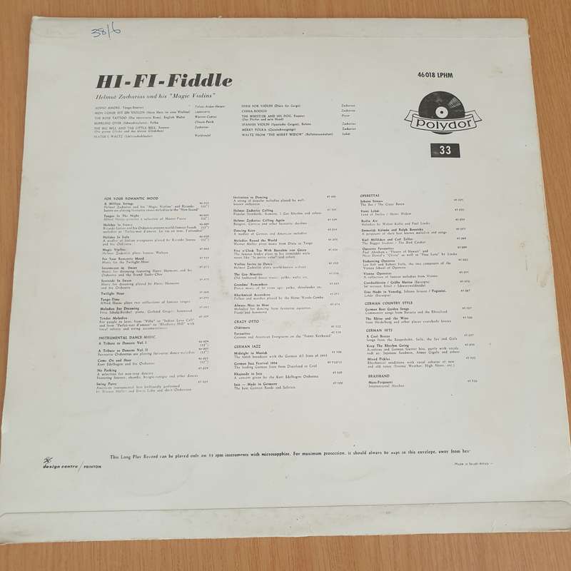 Helmut Zacharias And His "Magic Violins"  Hi-Fi Fiddle  - Vinyl LP Record - Very-Good Quali...