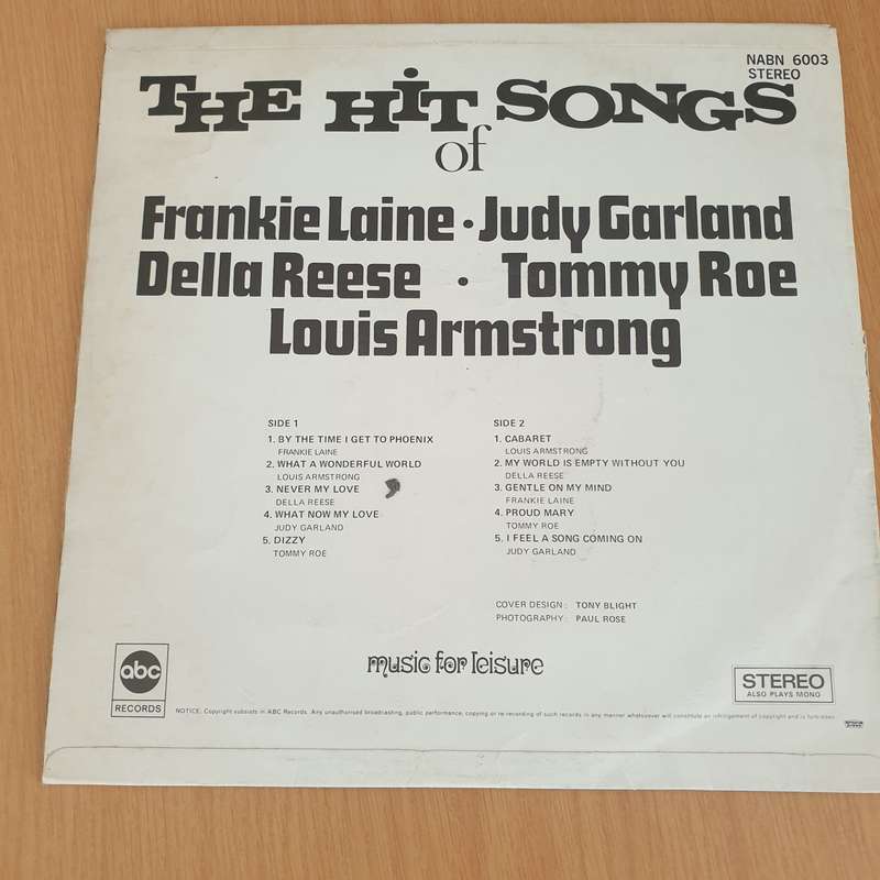 The Hit Songs of Frankie Laine, Judy Garland, Della Reese, Tommy Roes, Louis Armstrong  - Vinyl L...