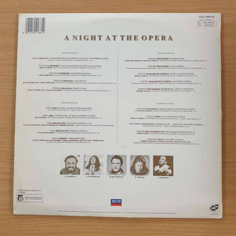 Pavarotti/Sutherland/Del Monaco - A Night at the Opera  Vinyl LP Record - Very-Good+ Quality (...