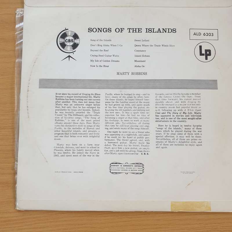 Marty Robbins  Song Of The Islands  Vinyl LP Record - Very-Good+ Quality (VG+) (verygoodplus)