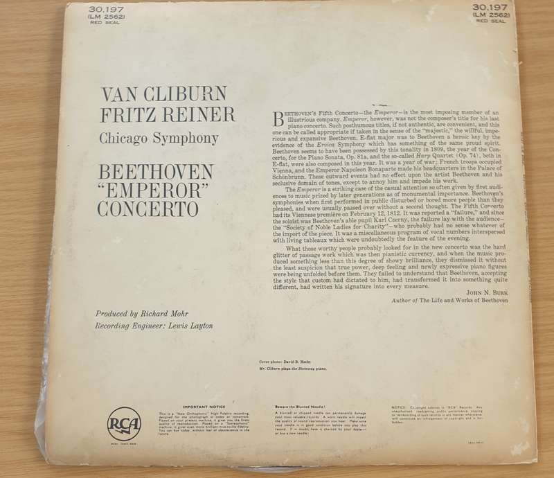 Beethoven  Beethoven "Emperor" Concerto  Van Cliburn, Chicago Symphony, Fritz Reiner - Viny...