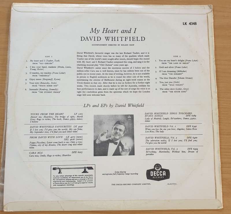 David Whitfield  My Heart And I - Vinyl LP Record - Very-Good+ Quality (VG+) (verygoodplus)