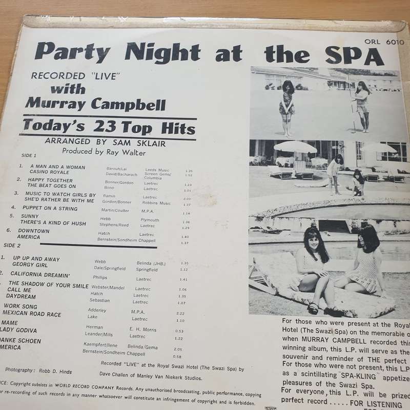 Murray Campbell - Party Night at the Spa (Swaziland Spa) - Vinyl LP Record - Very-Good+ Quality (...