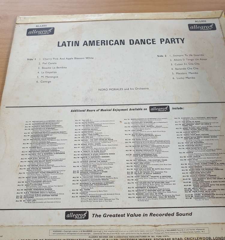 Noro Morales & His Orch.  Latin American Dance Party - Vinyl LP Record - Very-Good+ Quality (V...