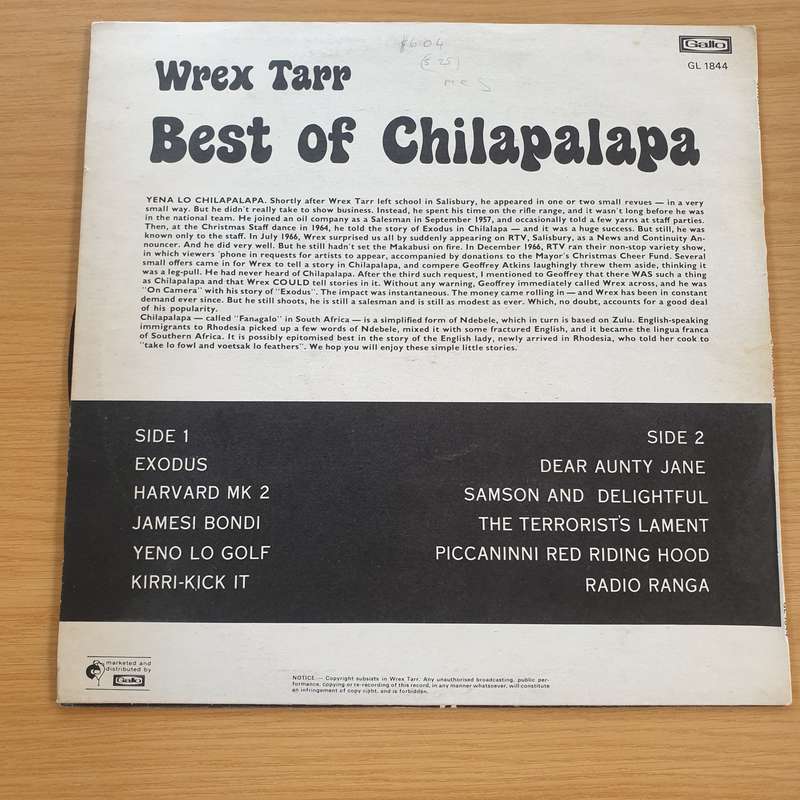 Wrex Tarr  Best Of Chilapalapa (Rhodesia) - Vinyl LP Record - Very-Good+ Quality (VG+) (verygo...