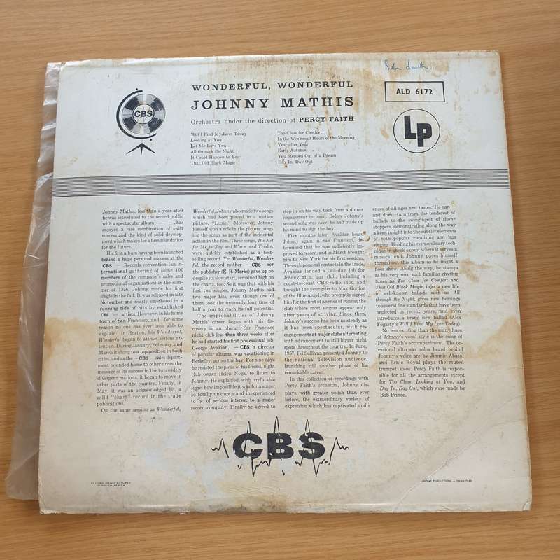 Johnny Mathis  Wonderful! Wonderful! - Vinyl LP Record - Very-Good Quality (VG)  (verry)