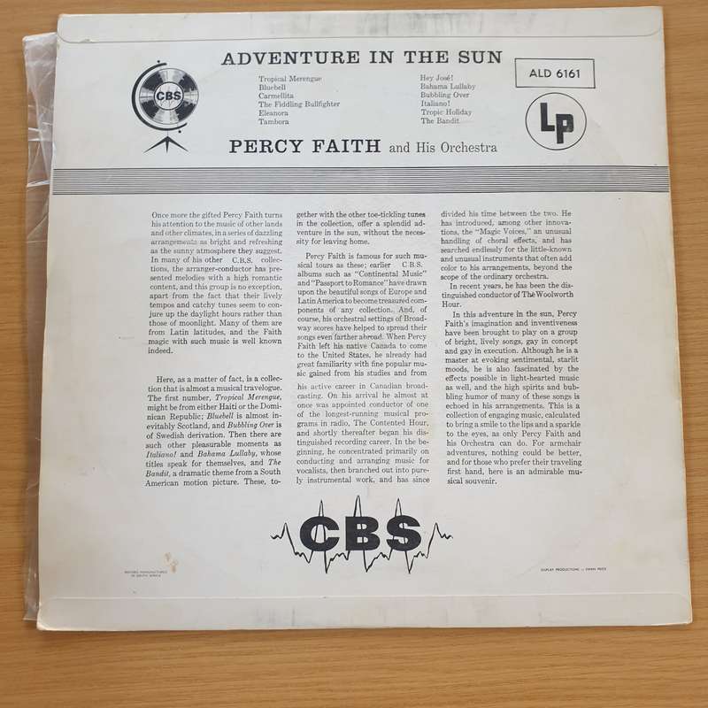 Percy Faith And His Orchestra  Adventure In The Sun - Vinyl LP Record - Very-Good+ Quality (VG...