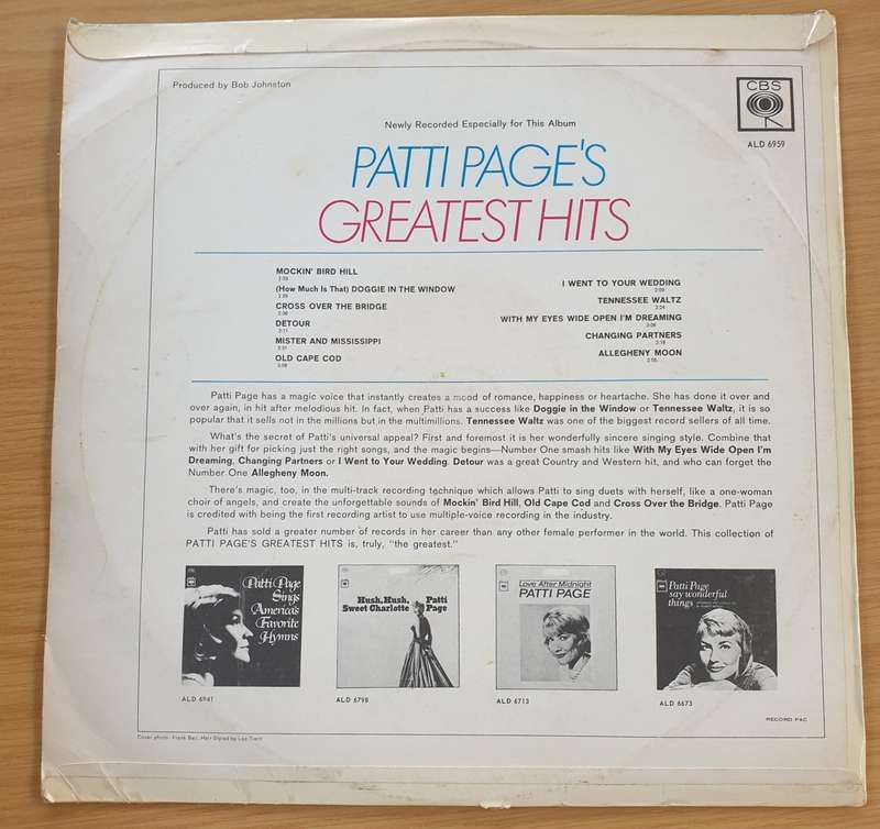 Patti Page  Patti Page's Greatest Hits - Vinyl LP Record - Very-Good+ Quality (VG+) (verygoodp...