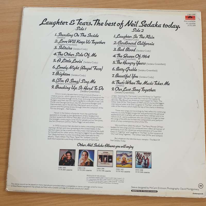 Neil Sedaka  Laughter And Tears (The Best Of Neil Sedaka Today) - Vinyl LP Record - Very-Good+...
