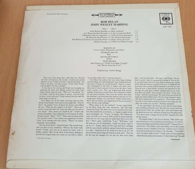 Bob Dylan  John Wesley Harding - Vinyl LP Record (VG)