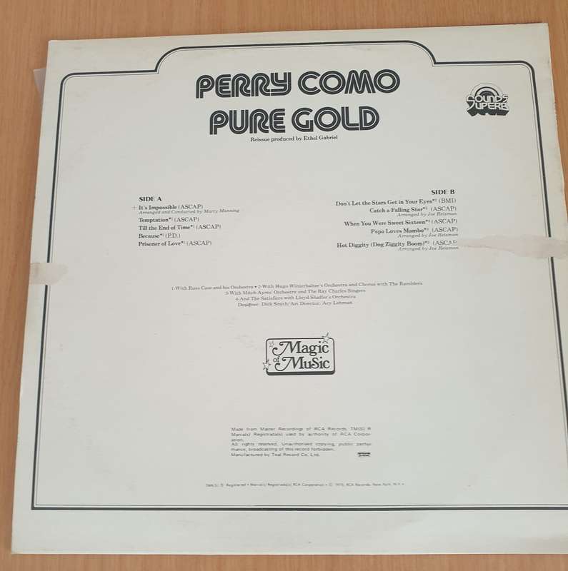 Perry Como  Pure Gold - Vinyl LP Record (VG+)
