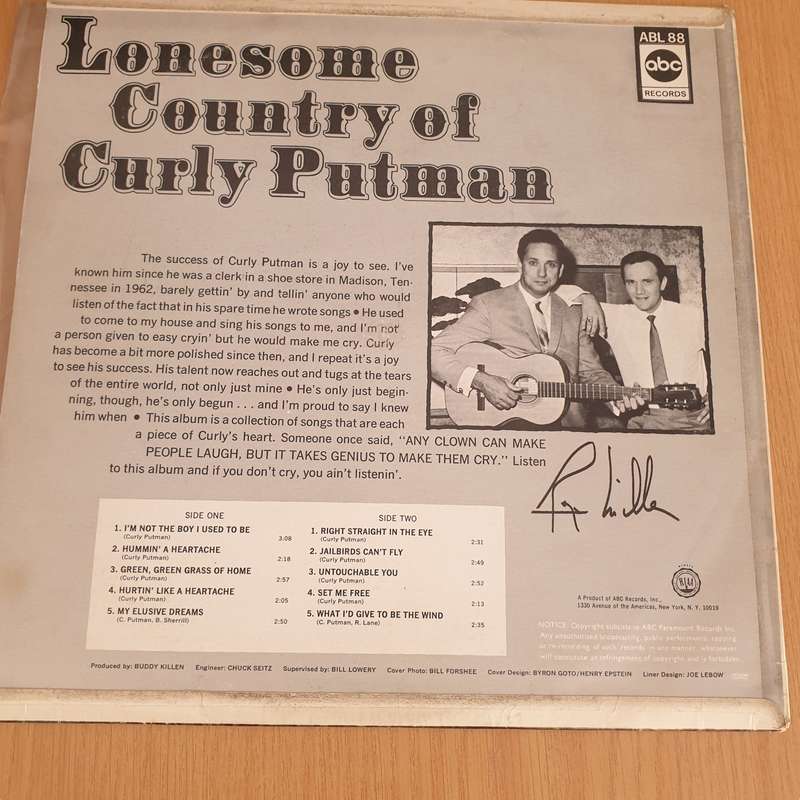Curly Putman  Lonesome Country Of Curly Putman - Vinyl LP Record (VG+)