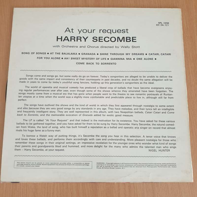 Harry Secombe  At Your Request - Vinyl LP Record (VG+)