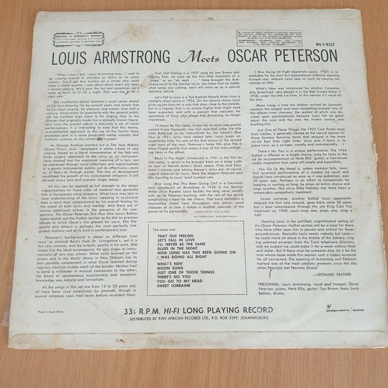 Louis Armstrong, Oscar Peterson  Louis Armstrong Meets Oscar Peterson - Vinyl LP Record (VG+)