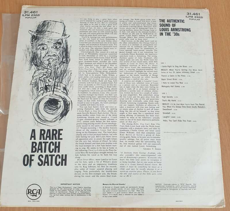 Louis Armstrong And His Orchestra  A Rare Batch Of Satch - Vinyl LP Record (VG+)