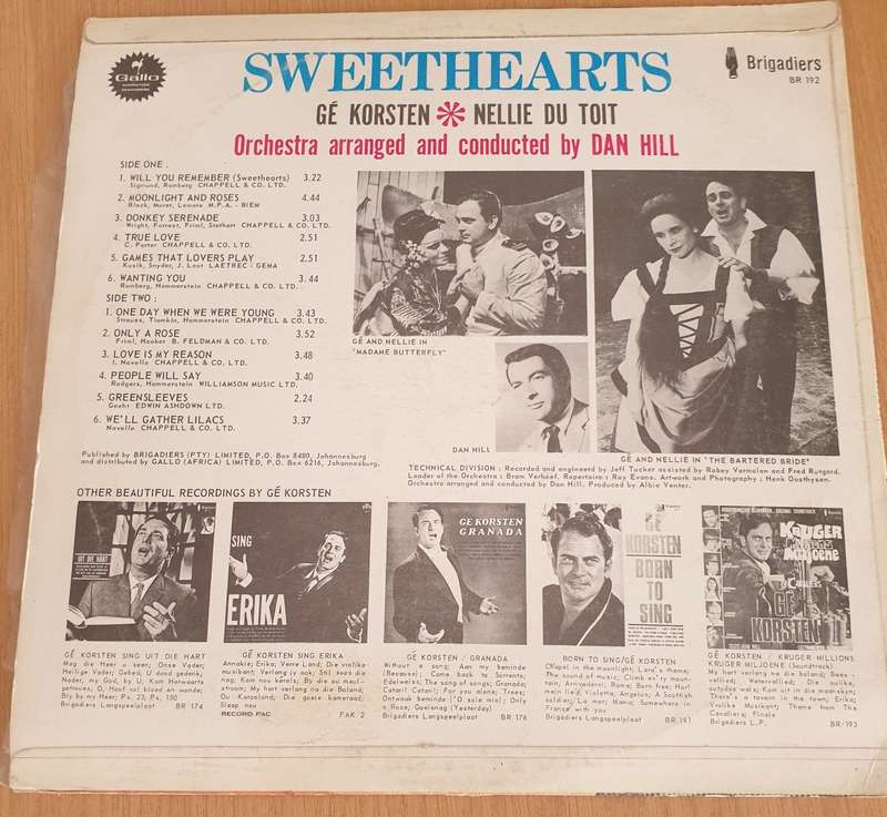 Ge Korsten & Nellie Du Toit - Sweethearts    Vinyl LP Record  (VG-)