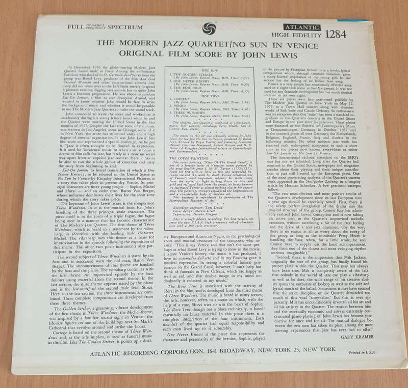 The Modern Jazz Quartet  The Modern Jazz Quartet Plays No Sun In Venice - Vinyl LP Recor...