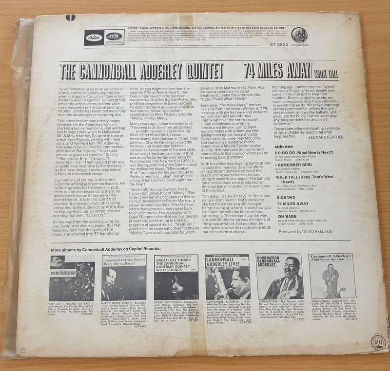 The Cannonball Adderley Quintet  74 Miles Away / Walk Tall  - Vinyl LP Record (VG)