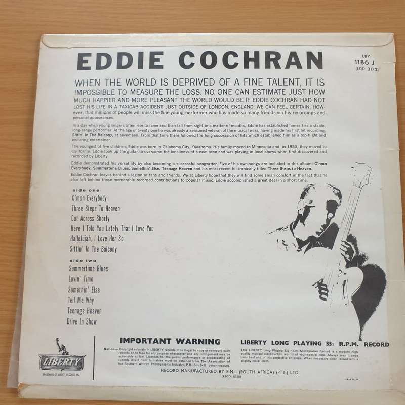 Eddie Cochran  12 of His Biggest Hits - Vinyl LP Record  (VG+)