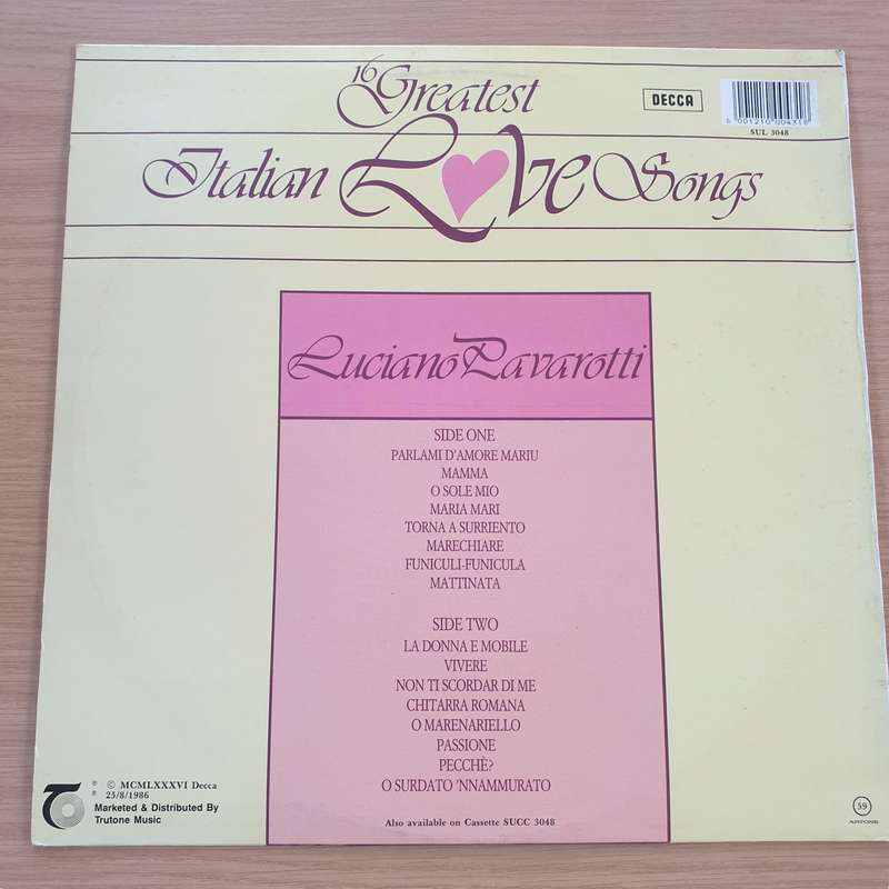 Luciano Pavarotti  16 Greatest Italian Love Songs - Vinyl LP Record  (VG+)