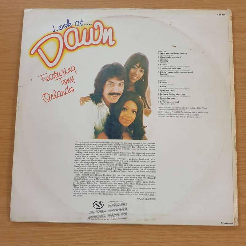 Dawn, Tony Orlando  Look At Dawn  Vinyl LP Record  (VG+)