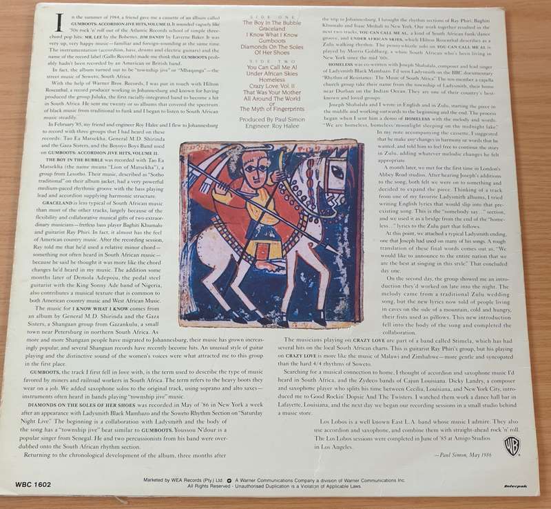 Paul Simon - Graceland   Vinyl LP Record  (VG-)