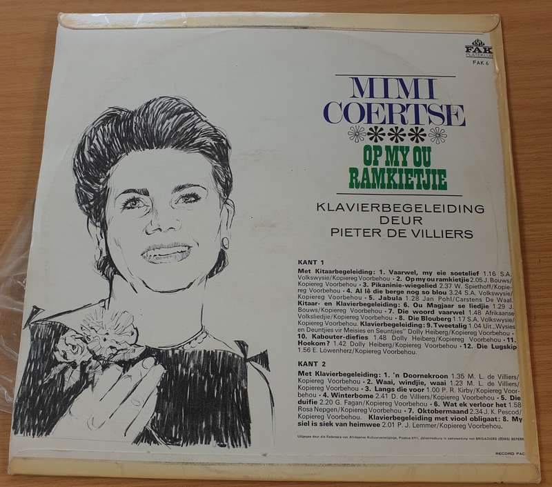Mimi Coertse  Op My Ou Ramkietjie  Vinyl LP Record  (VG+)
